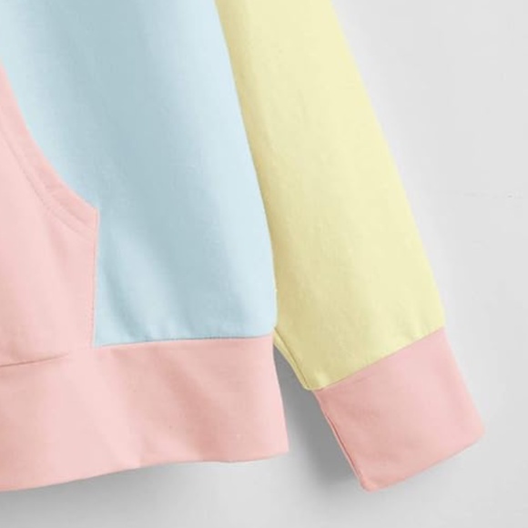 Shein Pastel Colorblock Drawstring Hoodie Front Pocket Pullover / Sz US Women XS - Picture 4 of 6